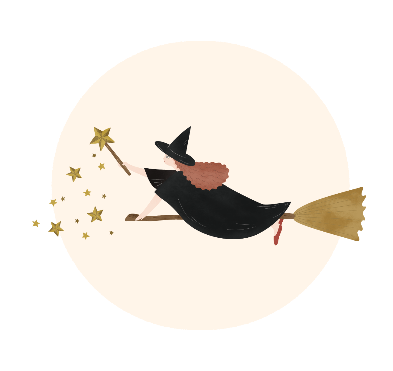 魔女が降らせる星が森中に広がり輝きます