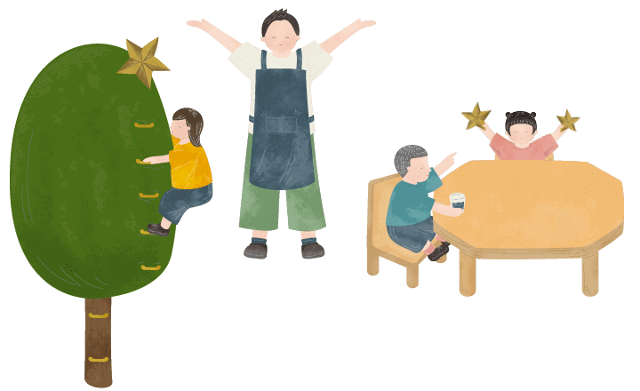 気に乗っている子や、話している子どもたち