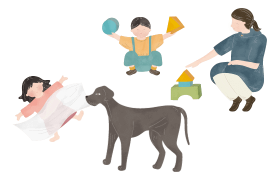 積み木で遊んだり、寝ている子どもたち